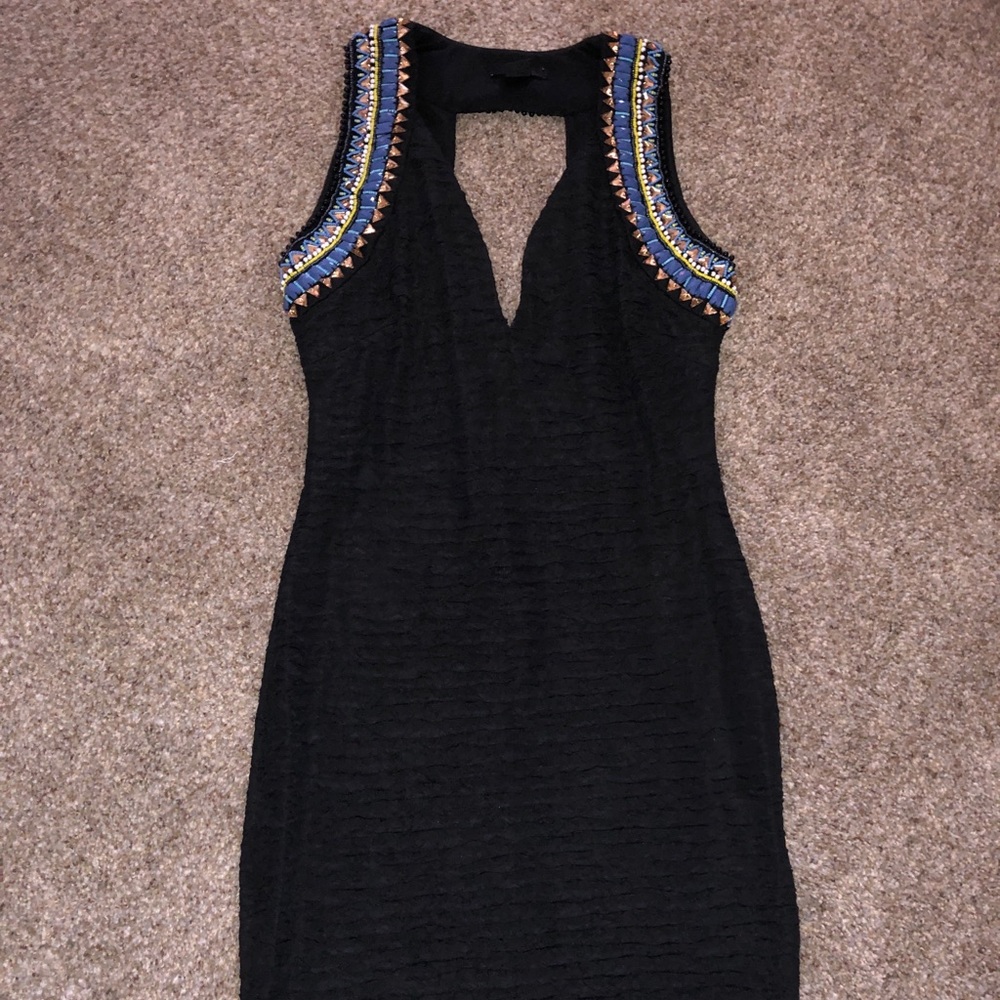 Black mini dress with bead detail